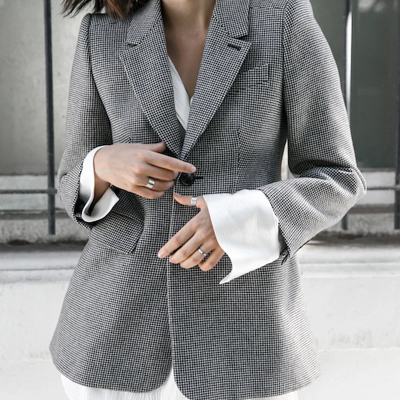 Twotwinstyle xadrez feminino casaco de lã com