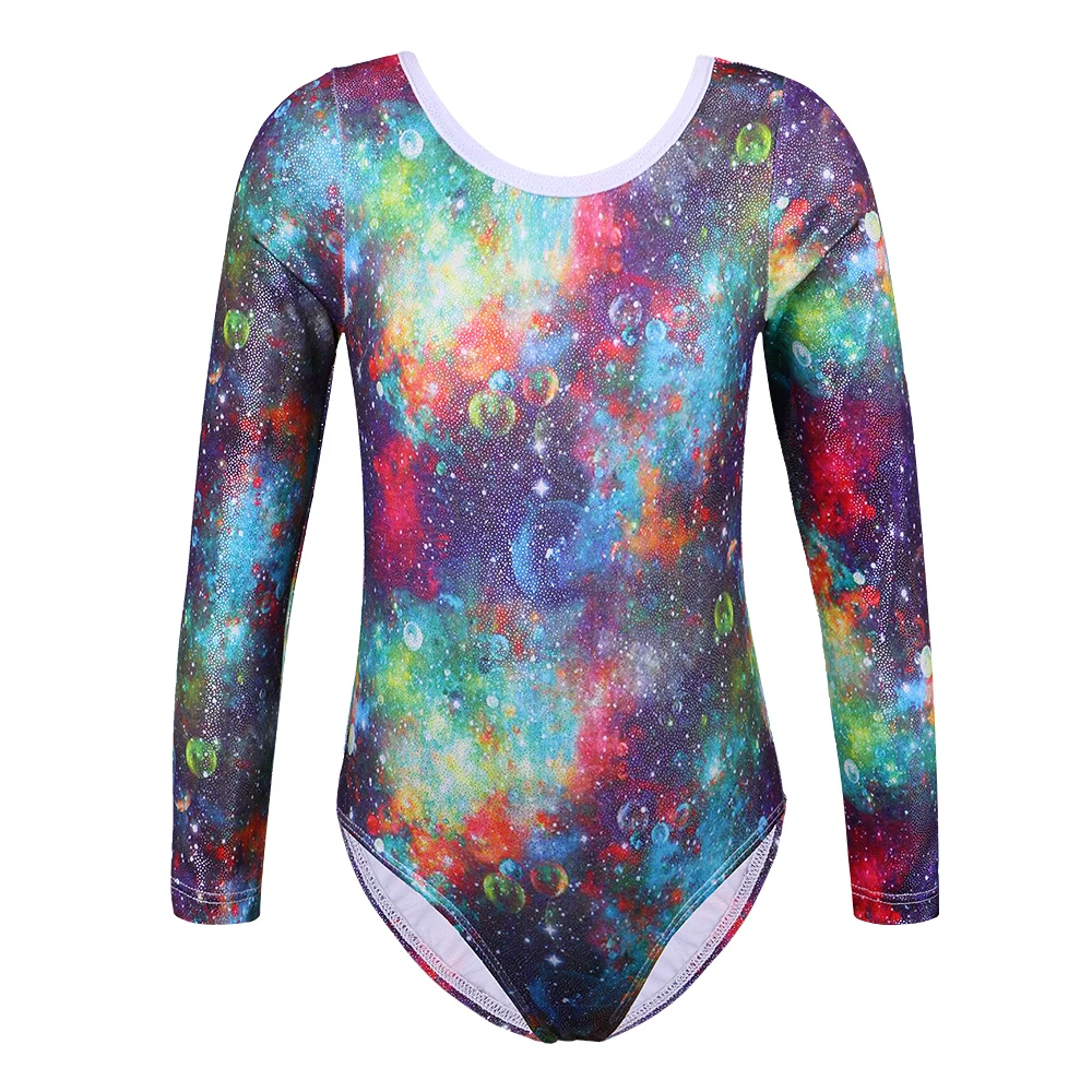BAOHULU Long Sleeve Girls Gymnastics Leotard Sparkle Children Ballet Leotard Dance Costume for 3-12 Years Kids Dance Wear