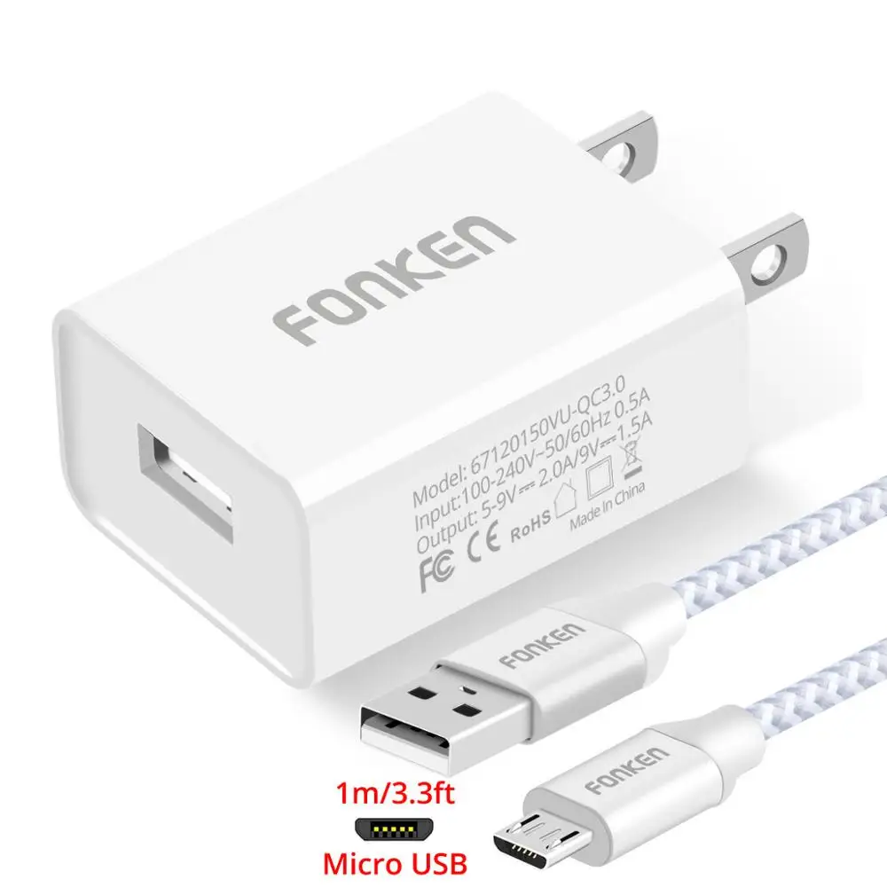 FONKEN QC3.0 USB зарядное устройство для телефона адаптер 18 Вт портативный быстрая зарядка Разъем для смартфона США штекер телефона USB адаптер зарядное устройство для путешествий - Тип штекера: White add Micro USB