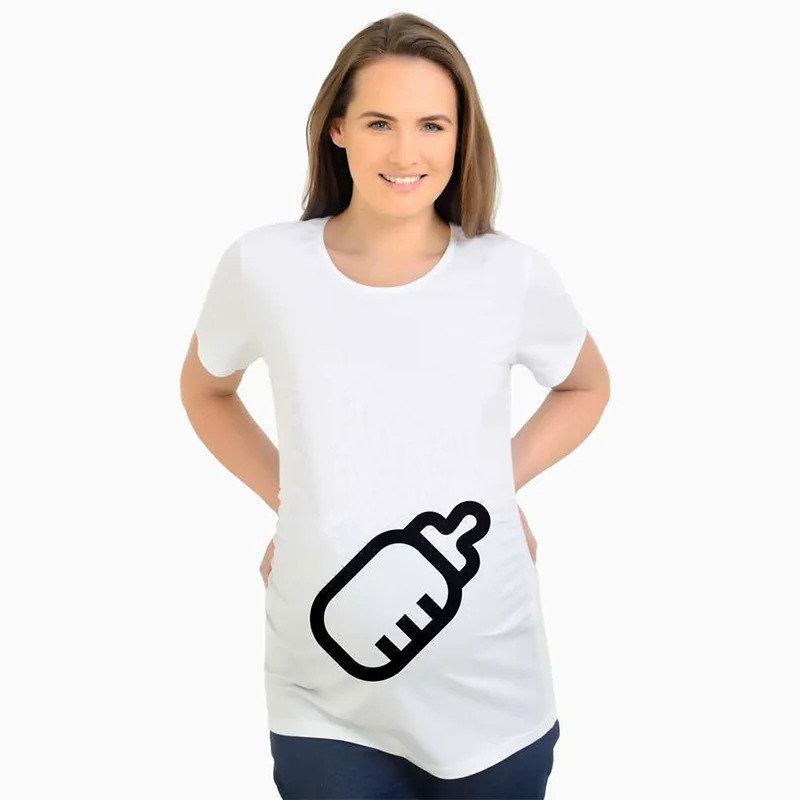 Забавные беременных футболка бутылки молока печати для беременных беременности футболка летние топы футболки с коротким рукавом