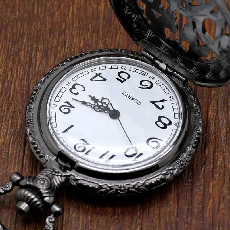Retro Black Hollow Quartz Pocket Watches Fashion Gold DAD Theme Father's Day Gifts Mens Clock Thick Chain 2018 New Arrival (2)