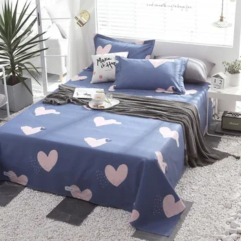 

2019 Cartoon Love Pattern Cotton Bed Sheet 230x250cm Set Plain Flat Sheet Soft Mattress purple flat Sheet Pillowcase Bedding Set