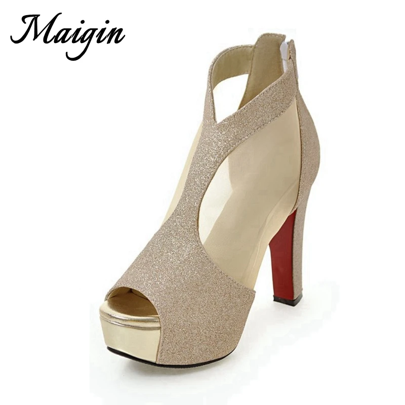 Maigin 2018 Summer Platform Shoes New Gold Women Sandals Fetish High Heels Ladies Sandals Breathable Mesh Footwear Summer Shoes