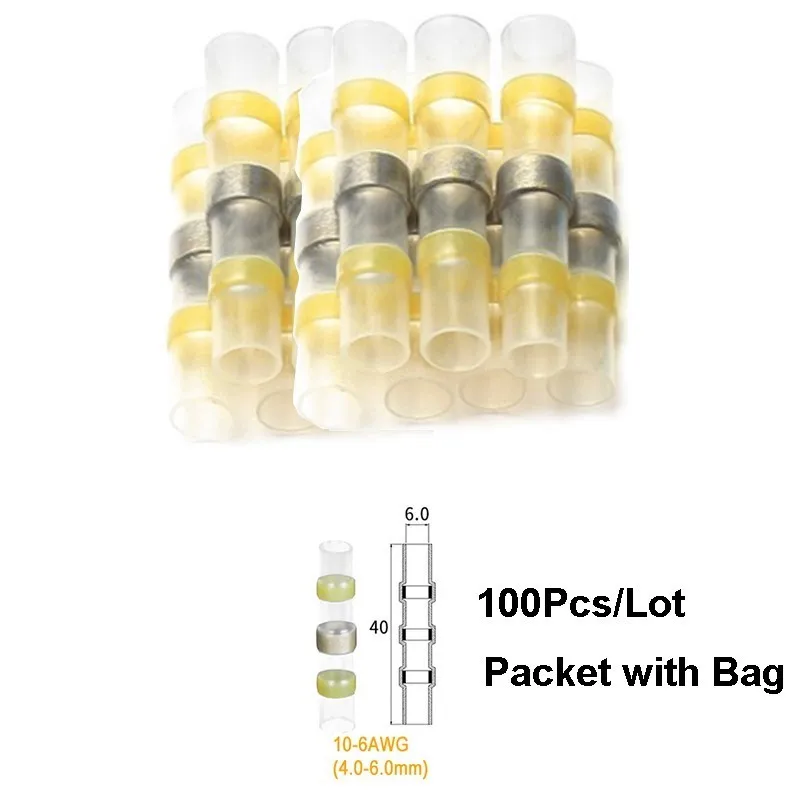 

100pcs/Lot Electrical Waterproof Seal Heat Shrink Butt Terminals Solder Sleeve Yellow Wire Connectors Practical Model Number:S41