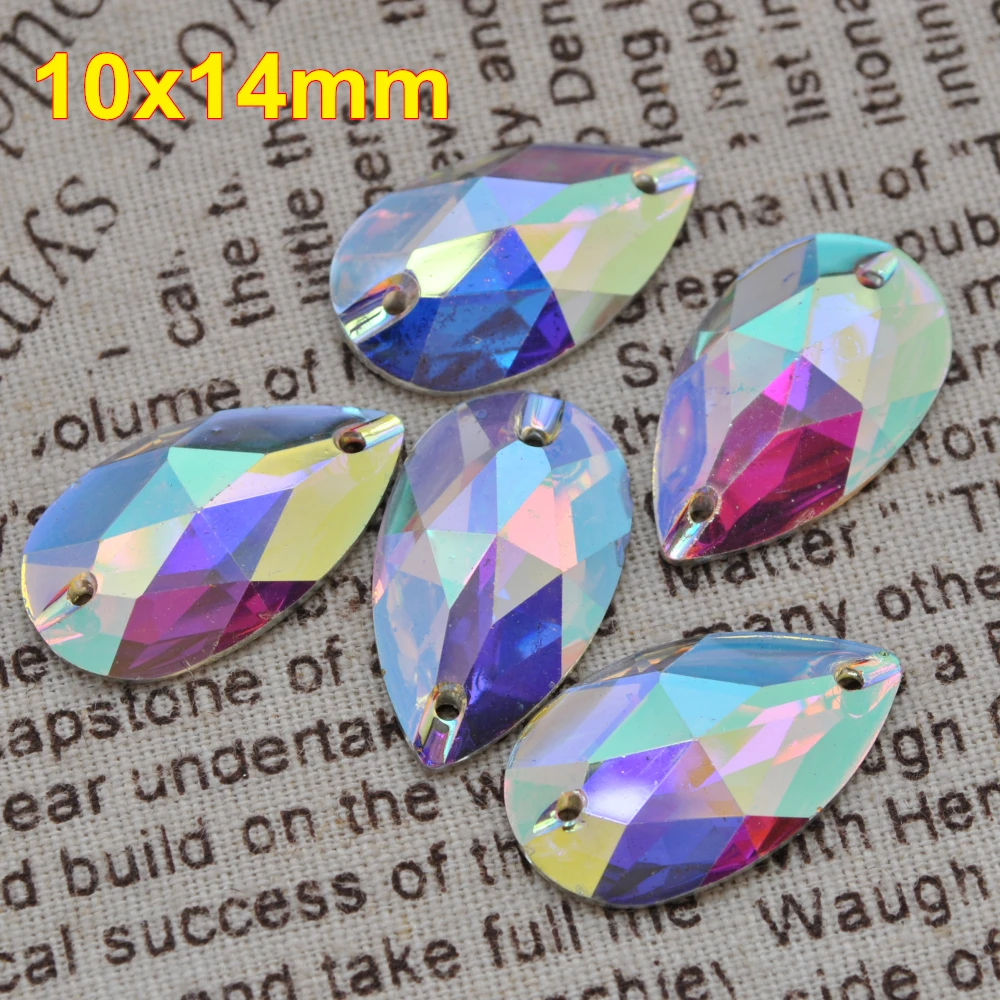 

Free Shipping, 100pcs/Lot, 10*14mm Crystal AB / Clear AB sew on resin stones flat back sew on teardrop beads