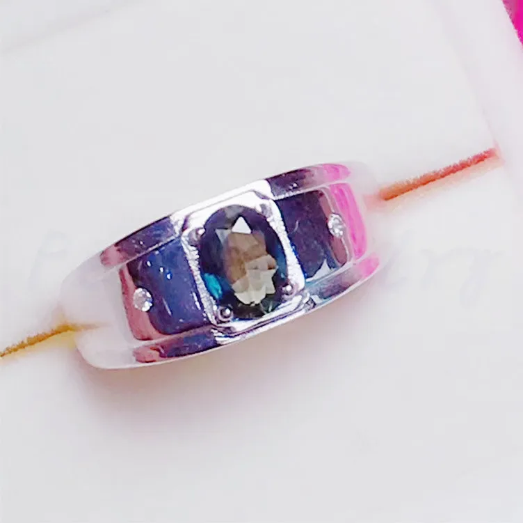 Мужское кольцо с натуральным настоящим сапфиром, 1ct драгоценный камень,, Настоящее серебро 925 пробы, хорошее ювелирное изделие# X1931010