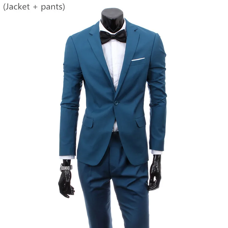 Блейзер+ жилет+ брюки) Мужская Свадебная одежда костюм жениха мужской костюм из трех предметов деловой Банкетный мужской костюм плюс размер 6XL Костюмы - Цвет: 2 piece sea blue