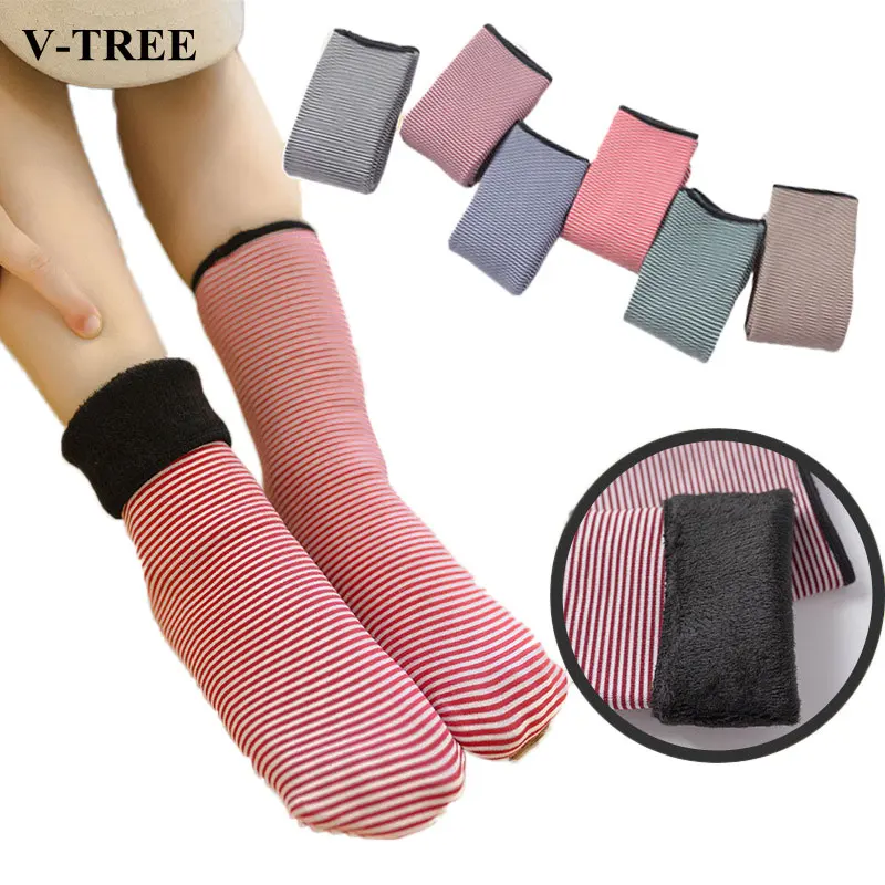 

Winter Warm Children Socks Thicken Socks For Girls Striped Socks For Kids 2-12 Years Old Boys Fleece Seamless Socks