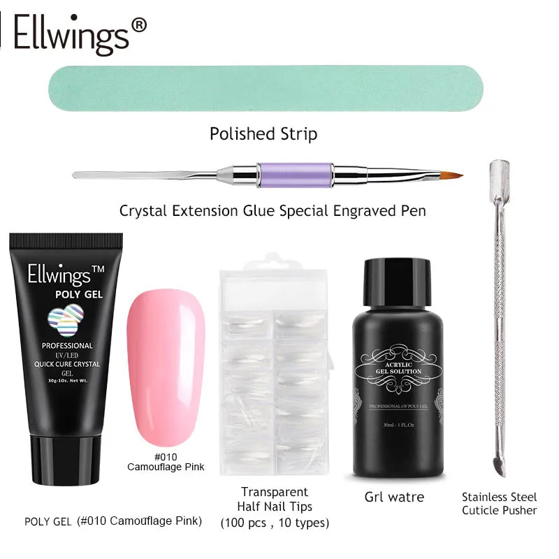 Ellwings UV LED Poly Gel Kits Fibre Glass Quick Building Extend Nail