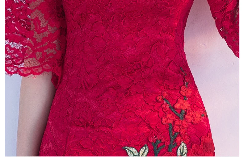 Традиционное китайское платье Qipao красные женские вечерние платья винтажные Cheongsam для женщин невесты короткие кружевные современные Cheongsam