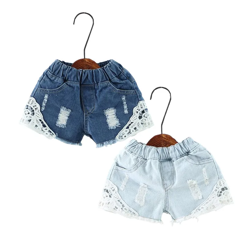 

Summer Girls Lace Shorts Kids Girls Cute Hole Jeans Shorts Short Pants Pocket Denim Shorts Baby Jeans Children Clothes 2-12Y