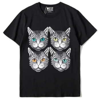 

New 19ss Men gentleman Four Cats kittens T Shirts T-Shirt Hip Hop Skateboard Street Cotton T-Shirts Tee Top kenye G30