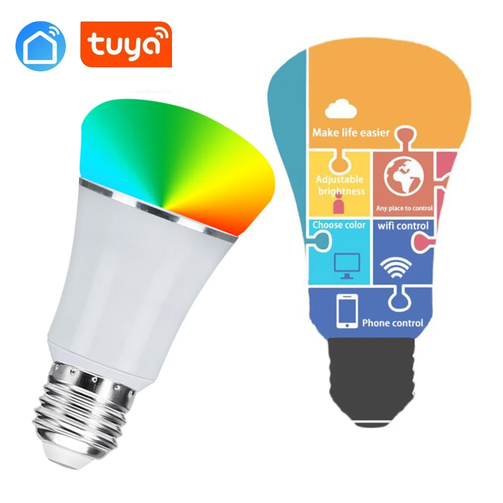 Wifi Smart Lamp switch E27/E26/B22 Dimmable RGB Color Led Lamp Light TUYA APP Remote Control For Smart Home Works With Alexa