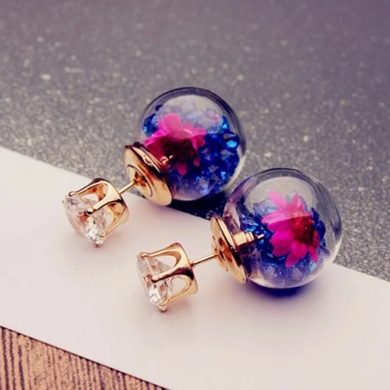 Hot Fashion Women Lady Elegant Flower Spherical Rhinestone Ear Stud Earrings