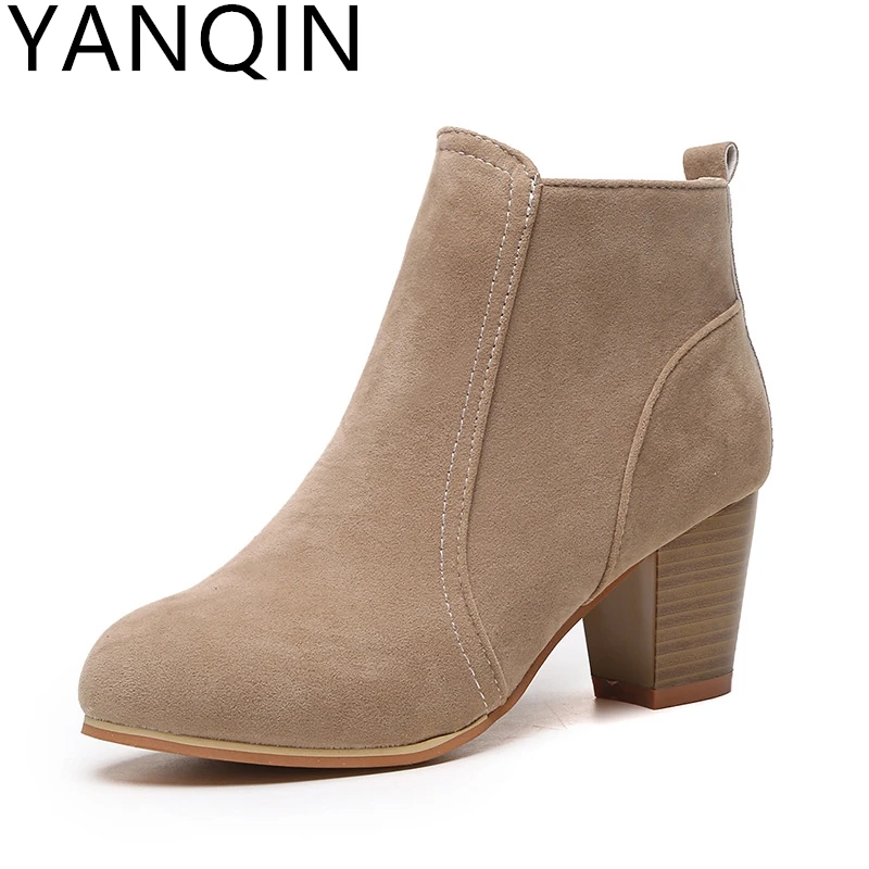 

YANQIN New Autumn Winter Women Short Cylinder Boots With High Heel Boots Shoes Martin Boots Women Ankle Boots With Thick Scrub