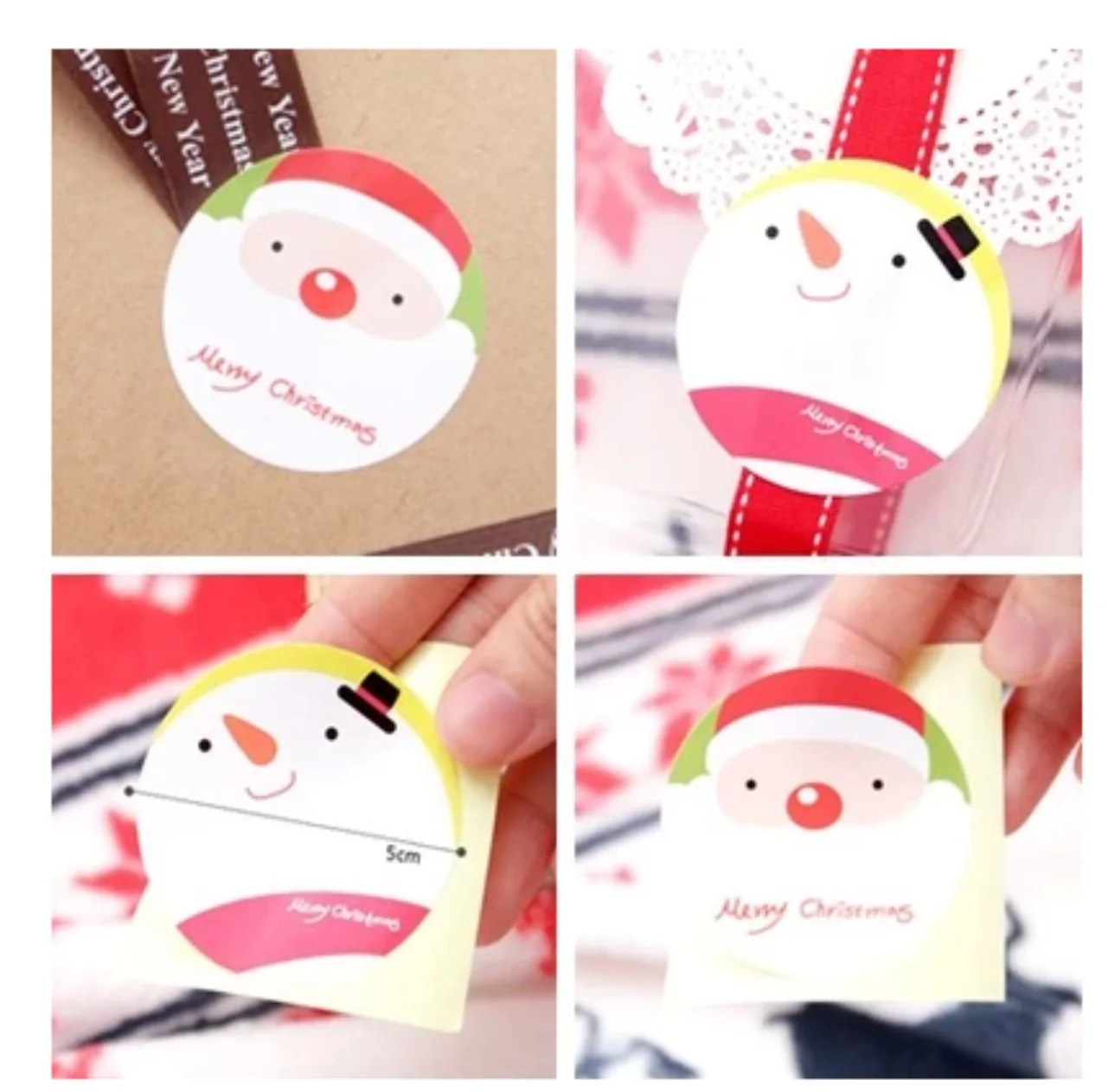 120pcs White Santa And Snowman Christmas Gift Seal Label Stickers For X-mas Candy Box Cello Packing Bag Decor