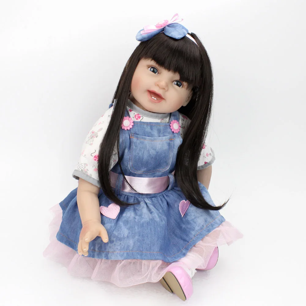 NPKDOLL Reborn Doll 22 дюйма длинные черные волосы с улыбающимся лицом для детей|Куклы| |