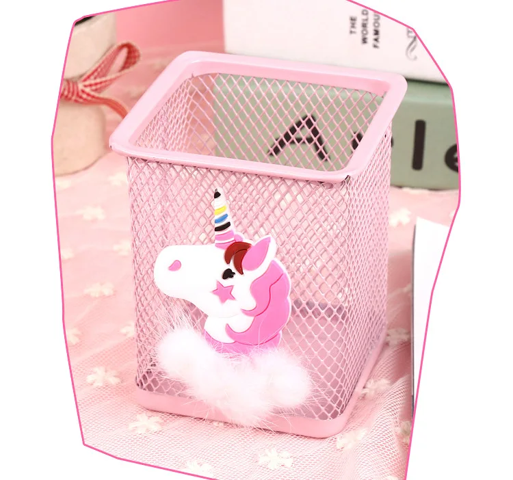 Pink Unicorn Cactus Flamingo Square Desktop Pen Holder Office School Metal Makeup Brush Storage Case Desk Pen Pencil Organizer