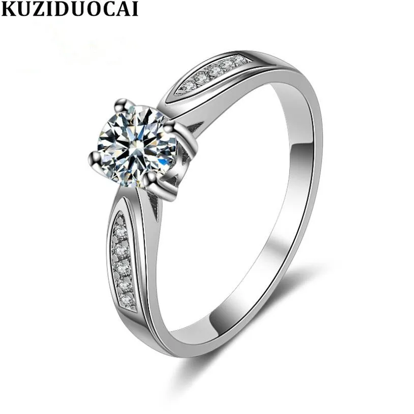 

Kuziduocai New Fashion Jewelry Dazzling Zircon Stainless Steel Elegant Wedding Bride Party Rings For Women Anillos Accessories