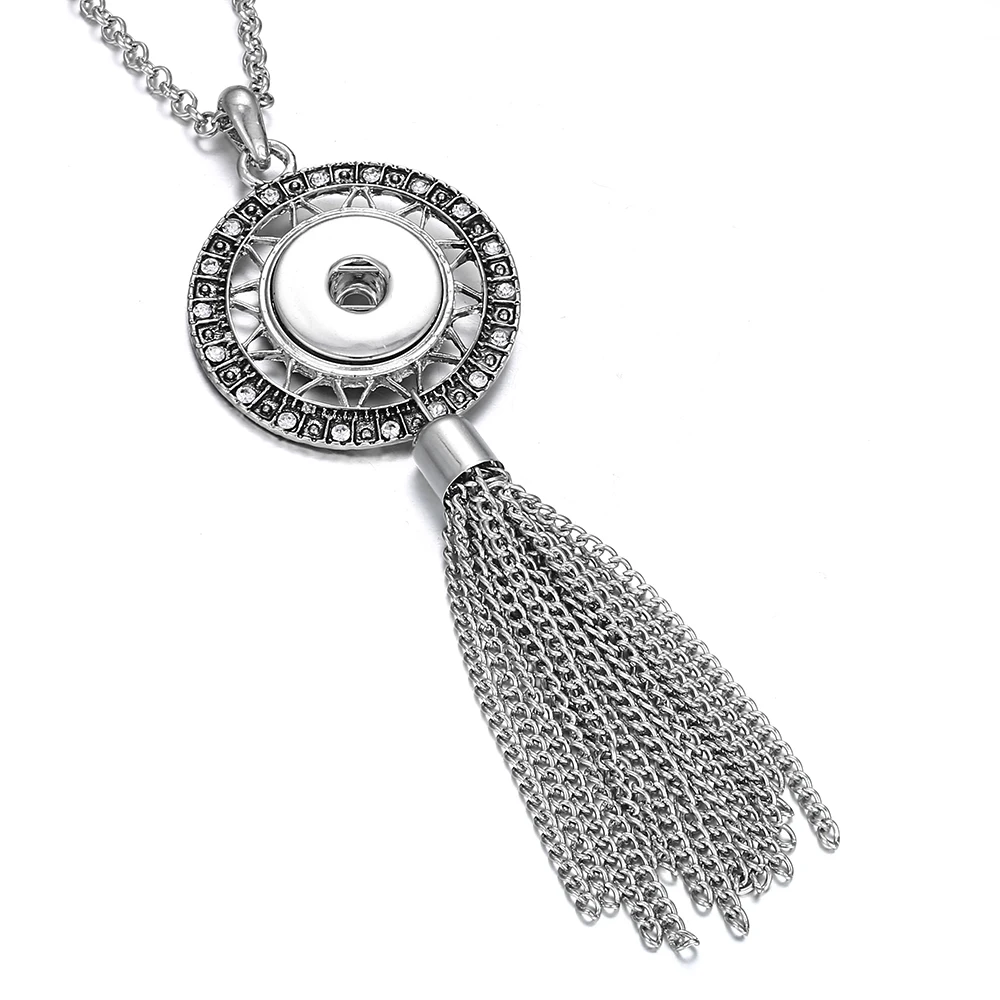 Новое ювелирное длинное кистовое ожерелье круглые металлические 18 мм Кнопка Ожерелье DIY женские защелкивающиеся Подвески ожерелье s для женщин