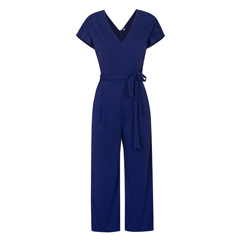 Women Clothes 2019 Office Ladies Solid Colors V Neck Jumpsuit Summer Holiday Casual Short Sleeve Wide Leg Romper Plus Size S-XL Women Clothes 2019 Office Ladies Solid Colors V Neck Jumpsuit Summer Holiday Casual Short Sleeve Wide Leg Romper Plus Size S-XL