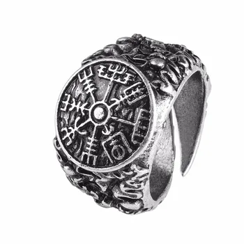 

20 pcs Wholesale Viking Vegvizir Compass Ring Vintage Men Vintage Anel Bague