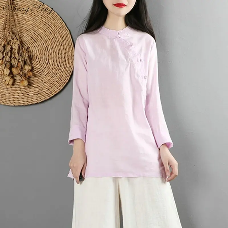 Традиционная китайская блузка, рубашка, топы для женщин, воротник-стойка, Восточное белье, женская рубашка блузка, чонсам, Топ V1473