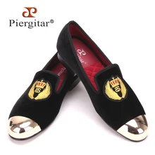 Hombres Zapatos 2016 Nuevo Estilo de Metal del dedo del pie de Terciopelo con bordados trabajo hecho a mano de Fumar Zapatillas hombres zapatos de Los Planos tamaño 4-17 El Envío libre