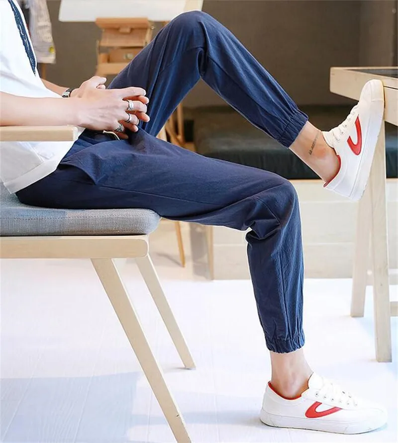 Men New Summer High quality Casual Cotton And Linen Pants Solid Slim All-Match Trousers With Pocket Plus Size Pants M-6XL