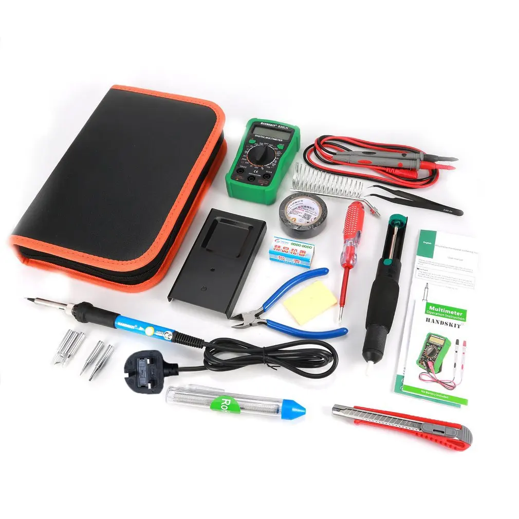 

Electronic Soldering Iron Gun Welding Tool Kit Temperature Adjustable Digital Multimeter with Tips Desoldering Pump Tin Wire