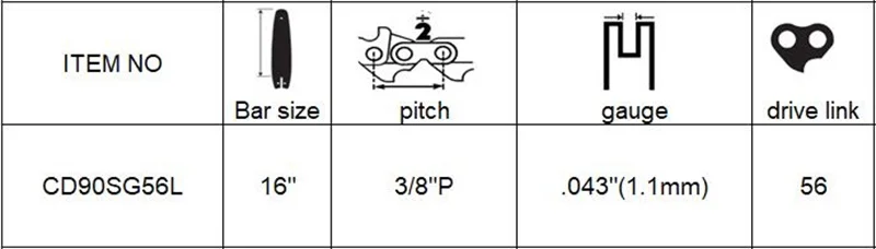 Шнур профессиональные цепи 16 дюймов 3/" низкий профиль шаг. 043" Калибр 56 звеньев полу долото цепи пилы используется на бензопиле CD90SG56L