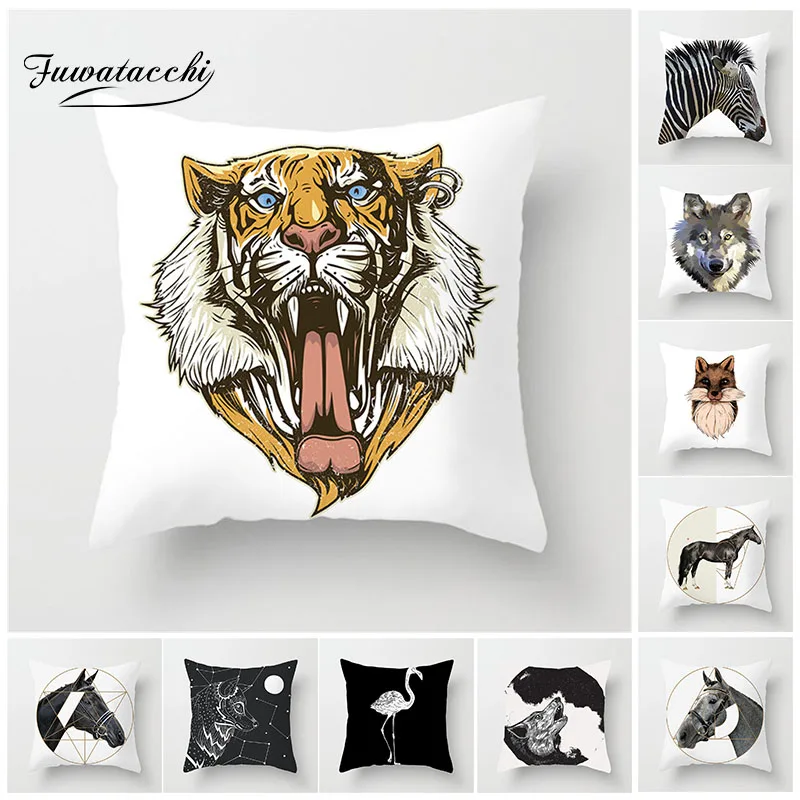 White Tiger Strong Cover Pillow Case Cushion Decor Home Polyester Sofa Animal