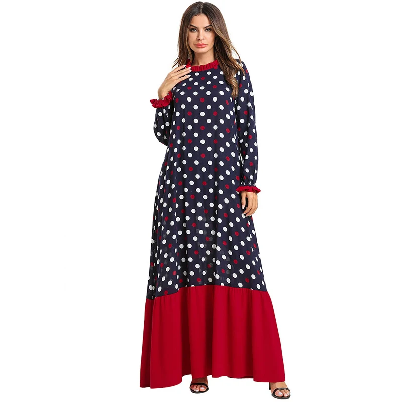 as picture dress В Горошек Vestidos женский Восточный халат abaya Дубай мусульманский кафтан платье хиджаб халат Катара Tesettur Elbise Турецкая мусульманская одежда - Цвет: as picture dress
