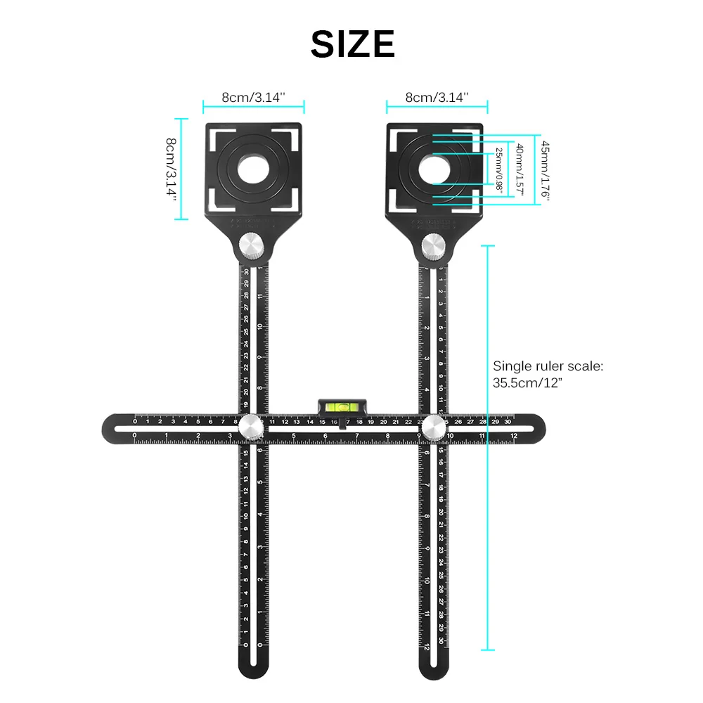 Мультиугловая измерительная линейка транспортиры Регулируемая линейка напольная плитка отверстие локатор стекло деревообрабатывающий универсальный перфоратор