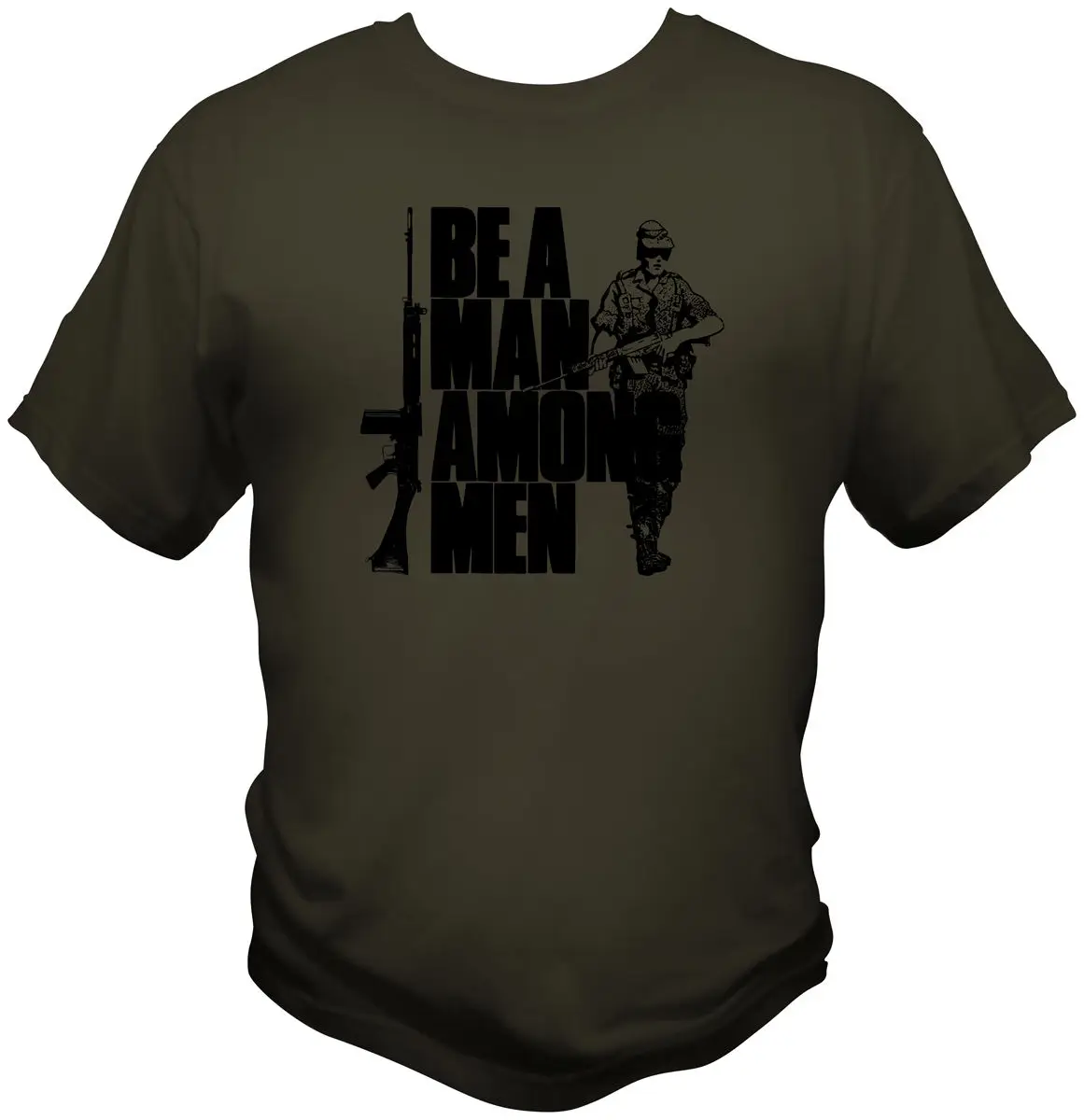 

FN FAL Be A Man Among Men T Shirt Rhodesian Foreign Legion British L1A1 Rifle