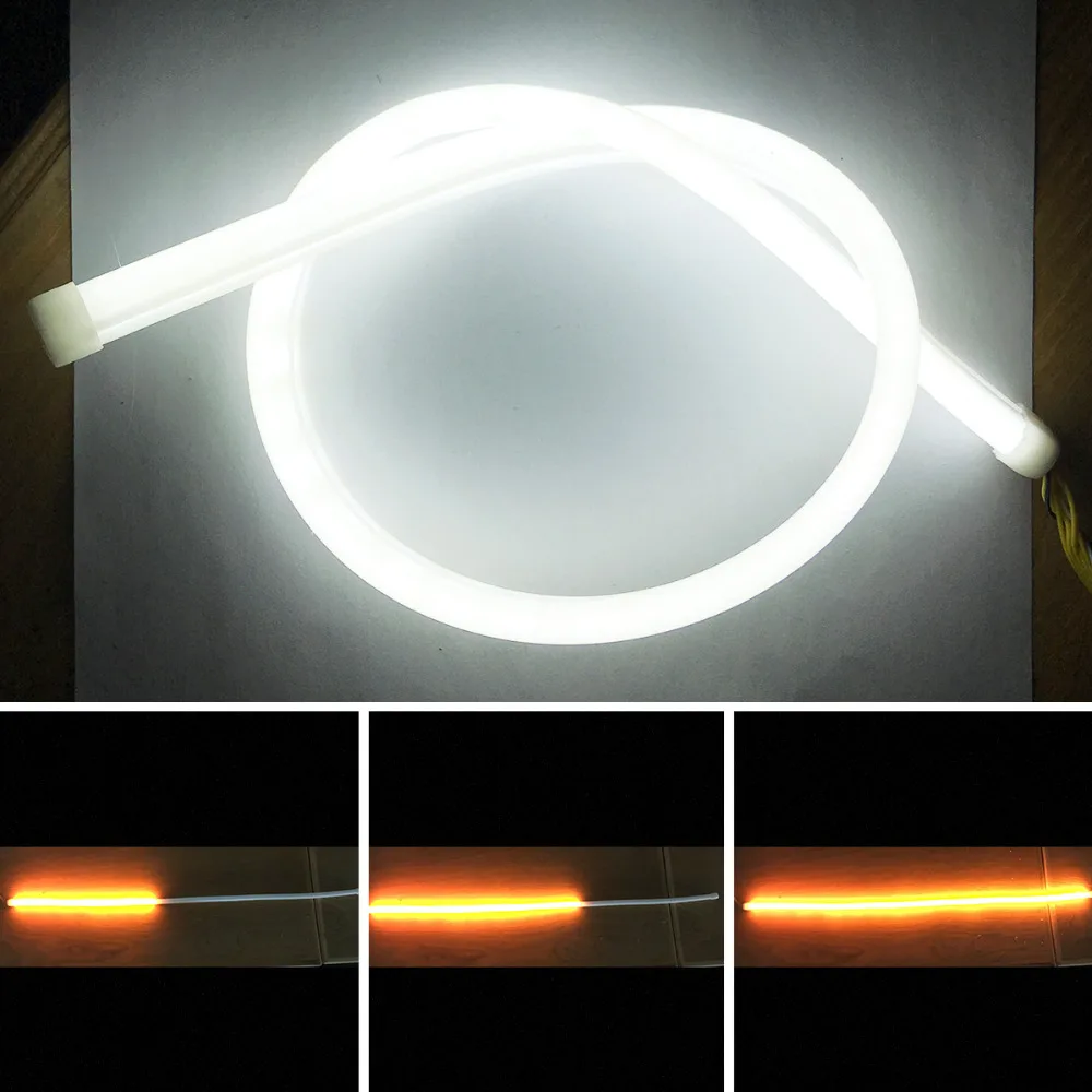 

2pcs 45cm Car Flexible Strip LED Amber Sequential Flasher Flowing Switchback Turn Signal Light Angel Eye DRL Lamp Headlights