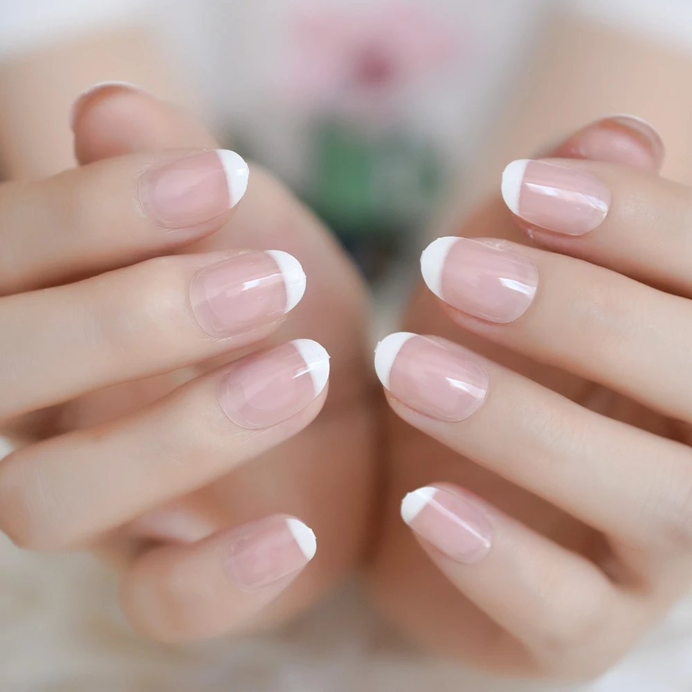 24pcs French Nails Kit Square Oval Shiny Surface Medium Full Cover Dissolve False Nails By Soaking In An Acrylic Nail Remover 2 Soak Warm Water For 10 15 Minutes Gently L Off From Side