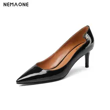 NEMAONE Bacia Full Season Daily Women Shoes Patent Genuine Leather Pumps 6.5cm High Heels Female Office Shoes 34-43 size