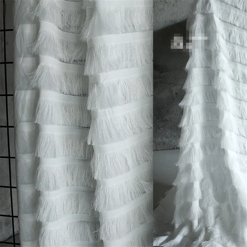 

45cm*145cm/piece Three-dimensional feather tassel designer fabrics see-through fabric mesh high-grade fashion fabrics