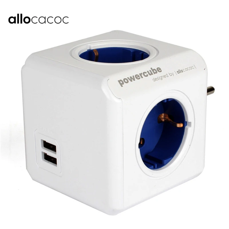 Pаспродажа Allocacoc разъем питания ЕС Plug Мощность Strip 4 розетки 2 адаптер usb портов Расширение адаптер умный дом Multi включен синий
