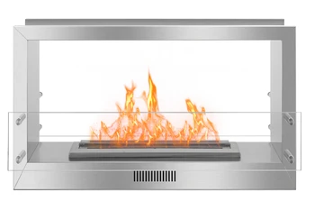 

Real fire stainless steel see through fireplace