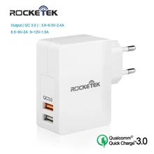 Rocketek USB зарядное устройство Qualcomm Quick Charge 3,0 Быстрая зарядка для мобильных телефонов для iPhone samsung S6 7 huawei и т. Д., QC 2,0 подходит