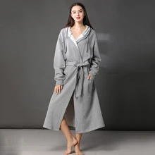 Хлопок серый сплошной длинный женский халат с шляпой размера плюс банный халат для женщин