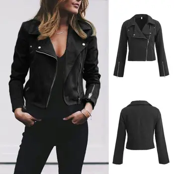 

2019 Women Jacket Coat Women Biker Zip Up Motorcycle Jacket Lady Lapel Flannel Casual Coat Outwear Tops women coats and jackets