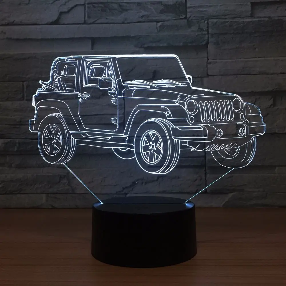 Новая 3d лампа Jeep 7 цветов Светодиодные ночные лампы для детей сенсорные