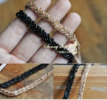 

Free Shipping-10yards/lot,0.7cm/0.27''Width, Pearl beaded lace trim, beaded jewelry Trim