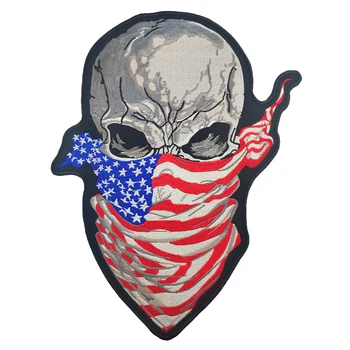 

Iron Embroidered Patches Skull Scarf Vest Rider Motorcycle Iron On Back Of Jacket Patch Black Twill Fabric DIY Stickers Clothes