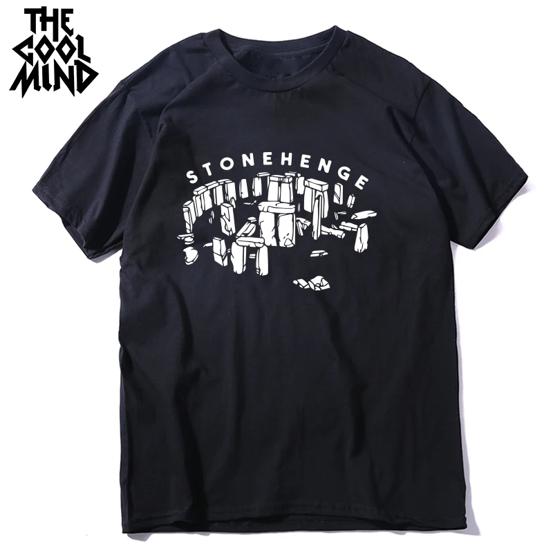 

COOLMIND 100% cotton short sleeve stonehenge print men T shirt o-neck cool men tshirt male T-shirt tops tee shirts