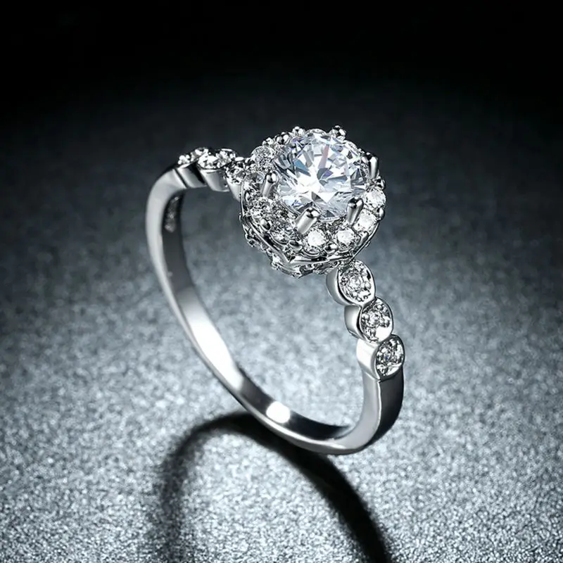 High Quality Personality 18 K White Gold Cubic Zircon Ring For Women Bridal Wedding Engagement Jewelry Bague CZ Ornamentation