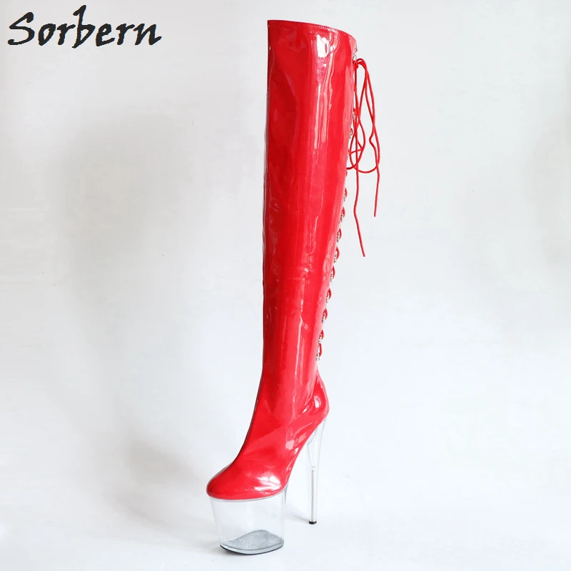 red lace up high heels